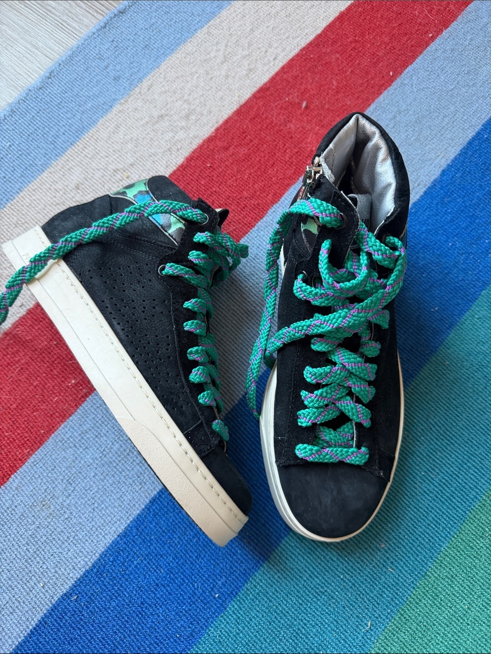 P448 Taylor Black High-Top Sneakers with Green Accent Laces size 36 - Womens 5